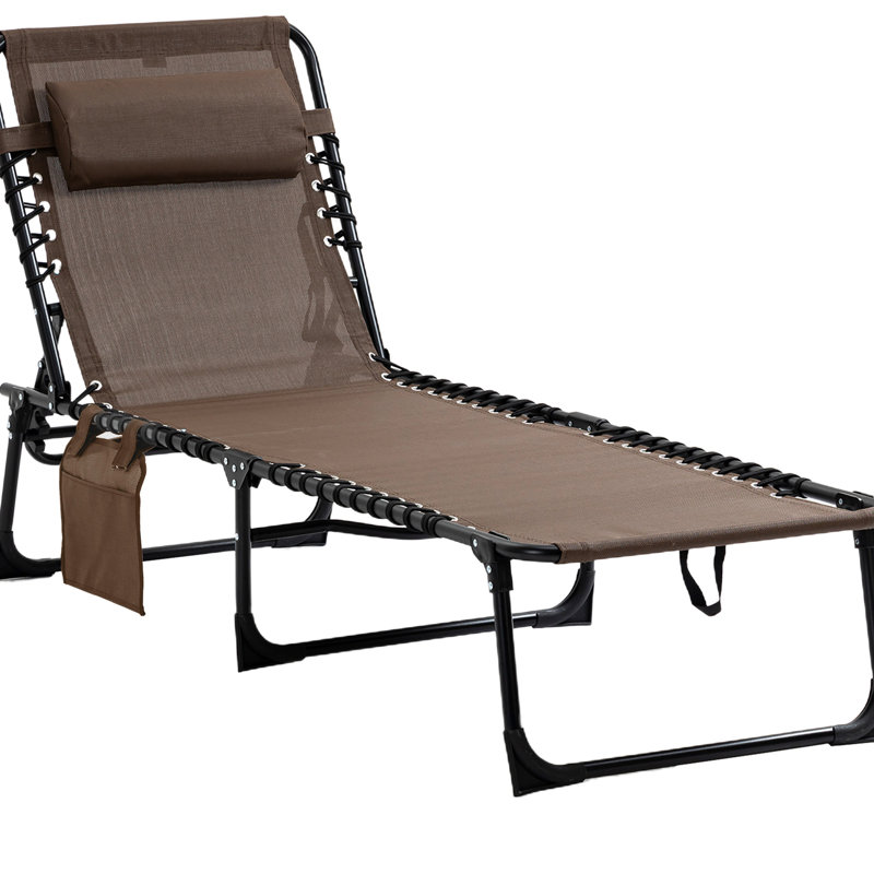 Siège de patio, lit de bronzage portatif avec dossier réglable. Lit de camp pliant, coussin amovible, brun pour le jardin, lit de plage, coussin et pliable,