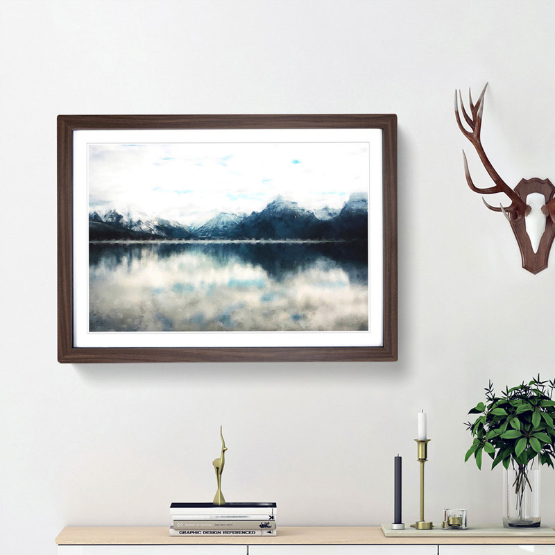 Lake Mcdonald Montana - Picture Frame Painting Print, Walnut Framed, 33cm H x 45cm W x 2cm D