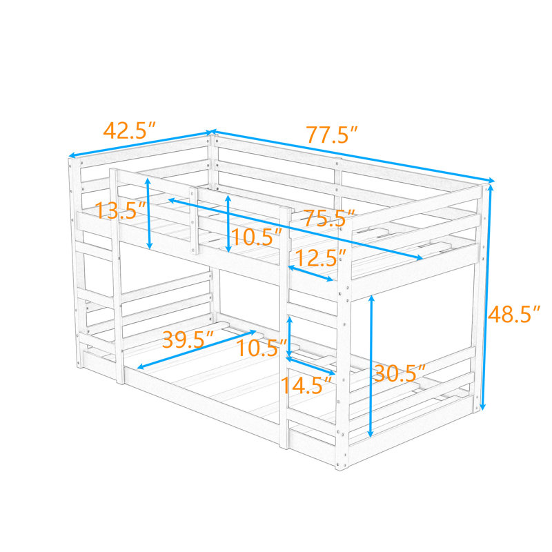 Twin Over Twin Bunk Bed With Ladder And Guardrails, Gray