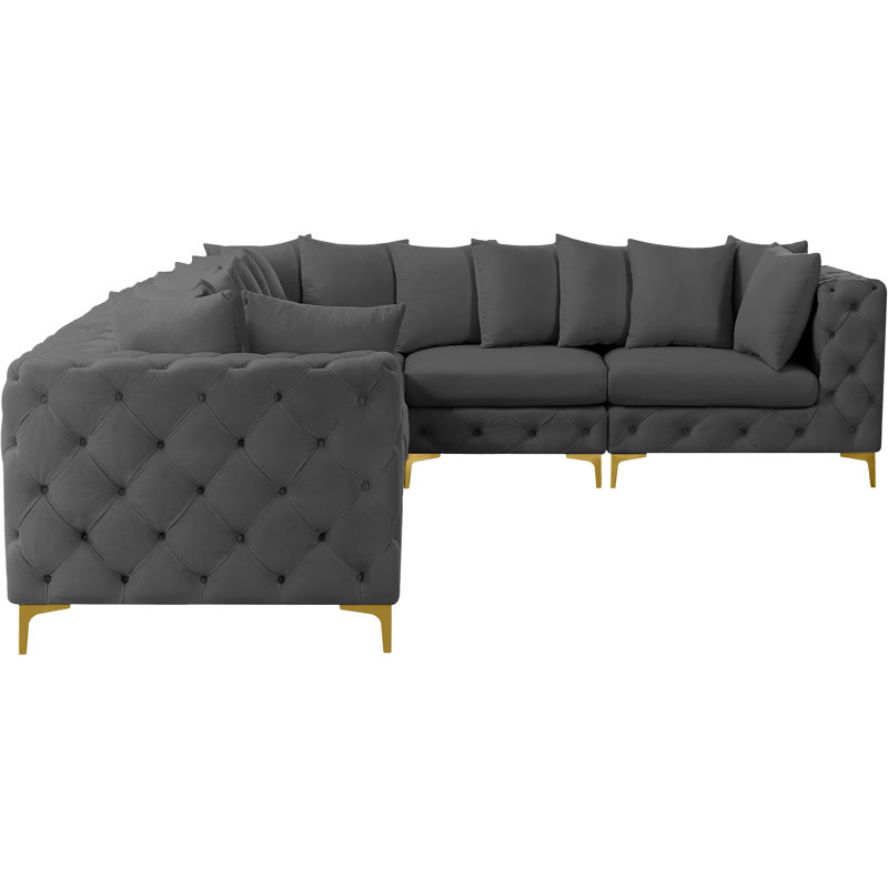 Tremblay 138" Wide Velvet Reversible Modular Corner Sectional, Grey Velvet