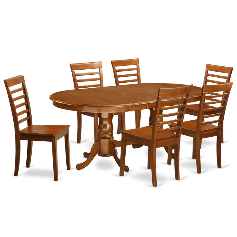 Ensemble de table de salle à manger 7 pièces composé d'une table de salle à manger ovale avec rallonge papillon et 6 chaises de salle à manger, brun selle