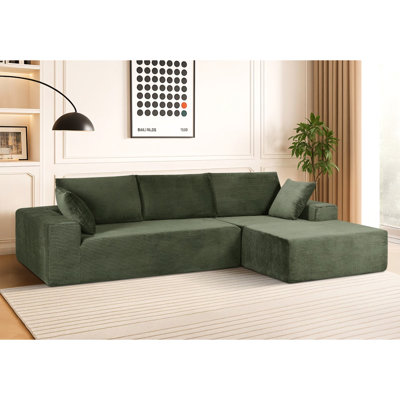 Canapé d'angle convertible 4 places moderne foncé en velours côtelé doux, entièrement en mousse, sans assemblage, orienté à droite pour salon et chambre. Velours côtelé utilitaire avec rembourrage en mousse.