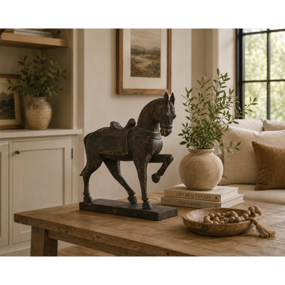 Sculpture cheval en polystone brun Wagnon
