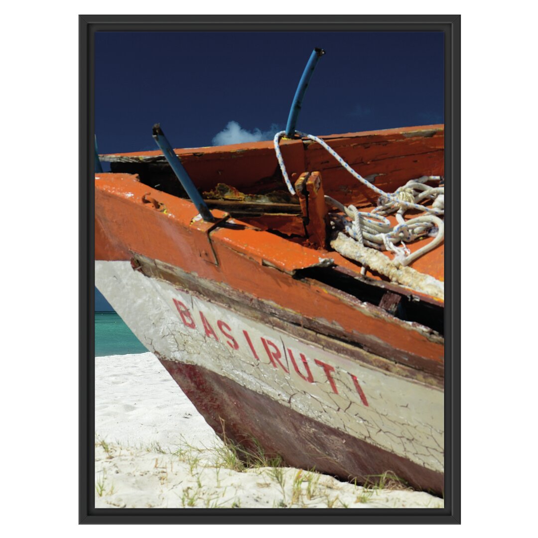 Gerahmtes Wandbild Boot am Strand