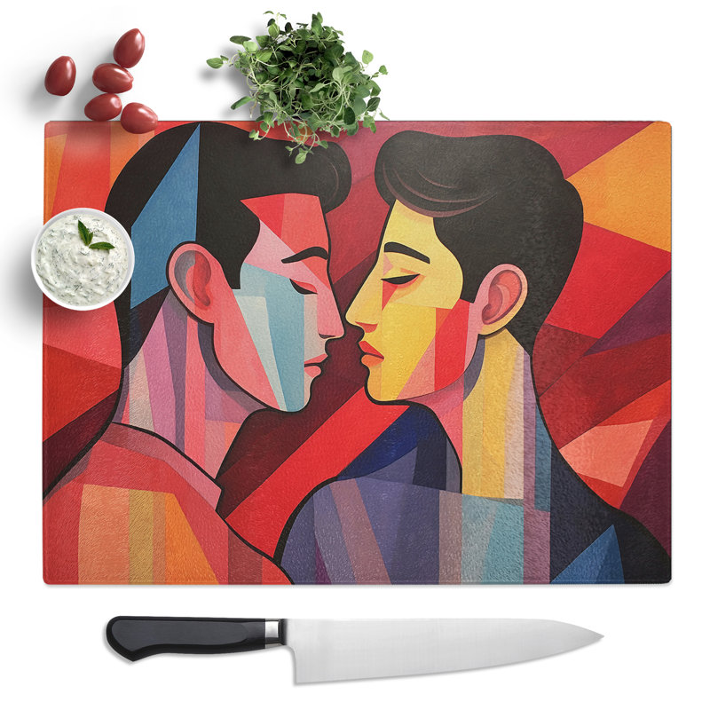 Two Men in Love Geometric  Glass Chopping Board