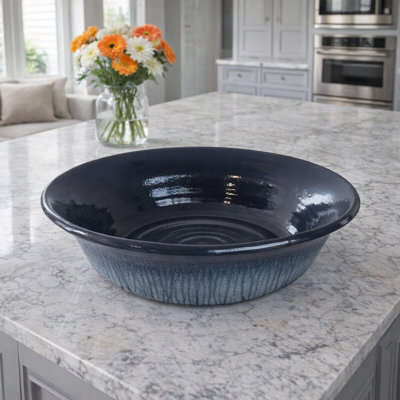 Bol décoratif moderne avec forme effilée - bol décoratif élégant idéal pour les centres de table - style de table basse décorative et décoration intérieure - 18 po, bleu