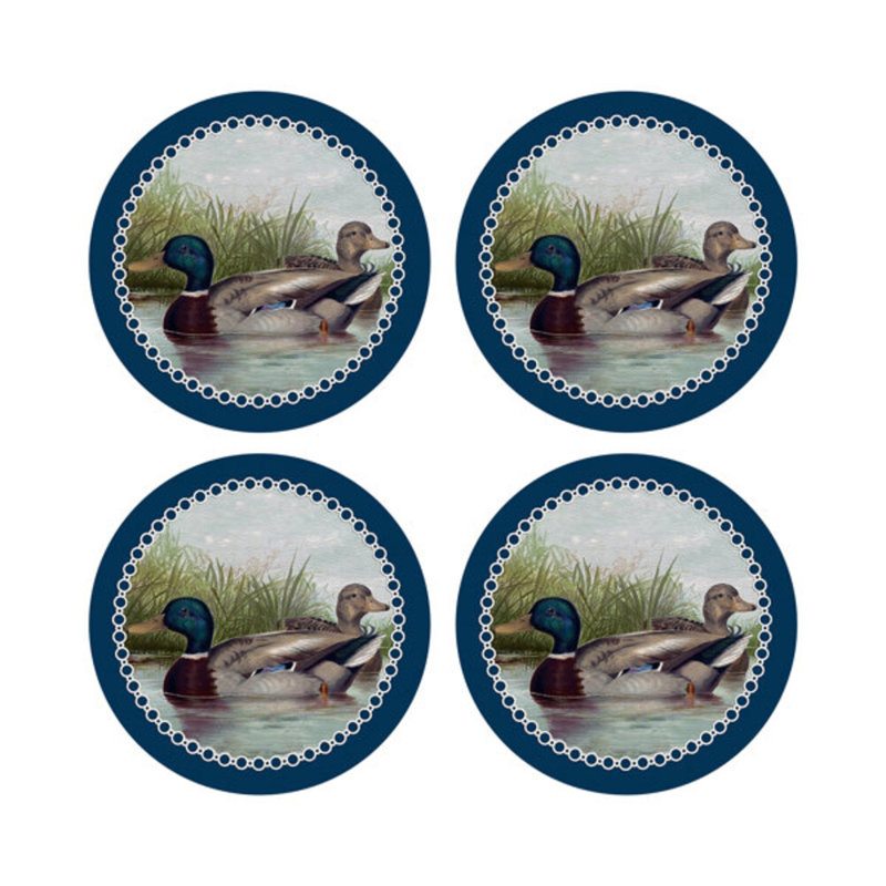 Sous-verres ronds en cuir végétalien bleu, Bleu