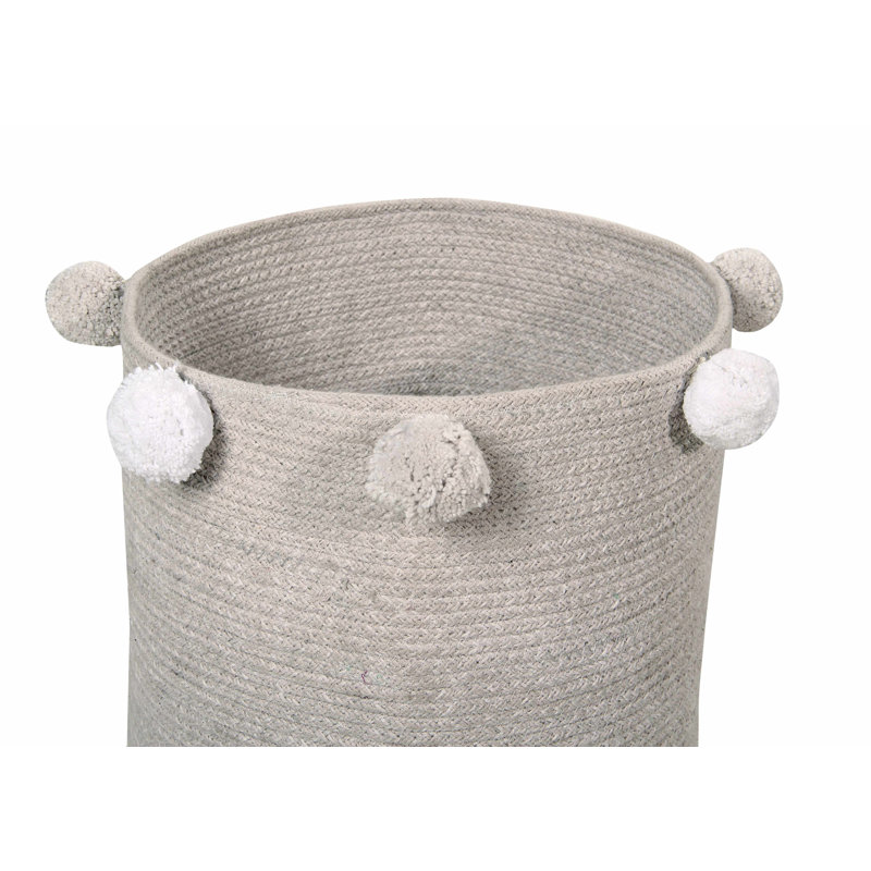 Gray Cotton Pom-Pom Storage Basket