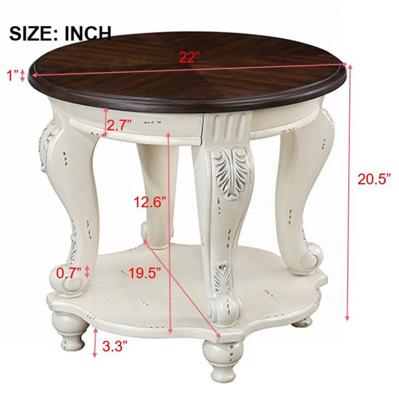 Ensemble de 3 tables basses, Espresso, Blanc antique