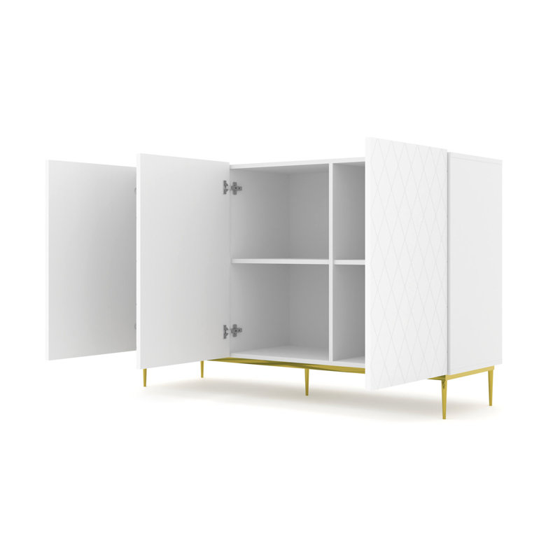 Alceu 144.5cm Sideboard, White Matt/Gold Legs