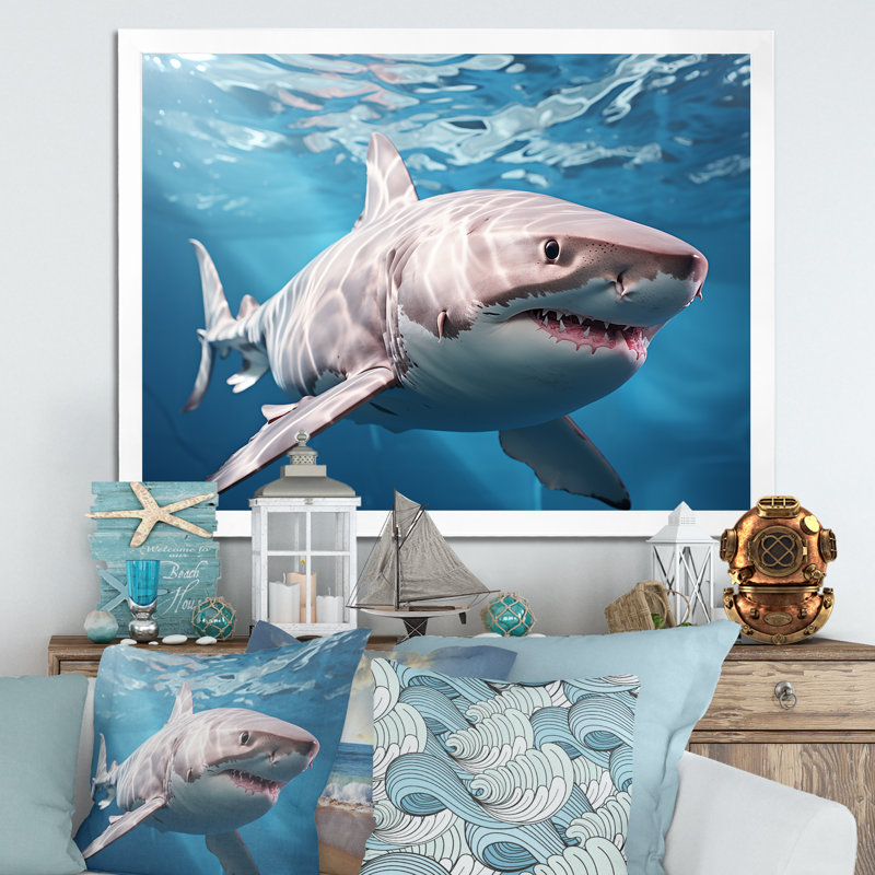 Océan, requin fantôme bleu, photographie sur toile, Cadre simple blanc, H 16 po x l 32 po x P 1 po