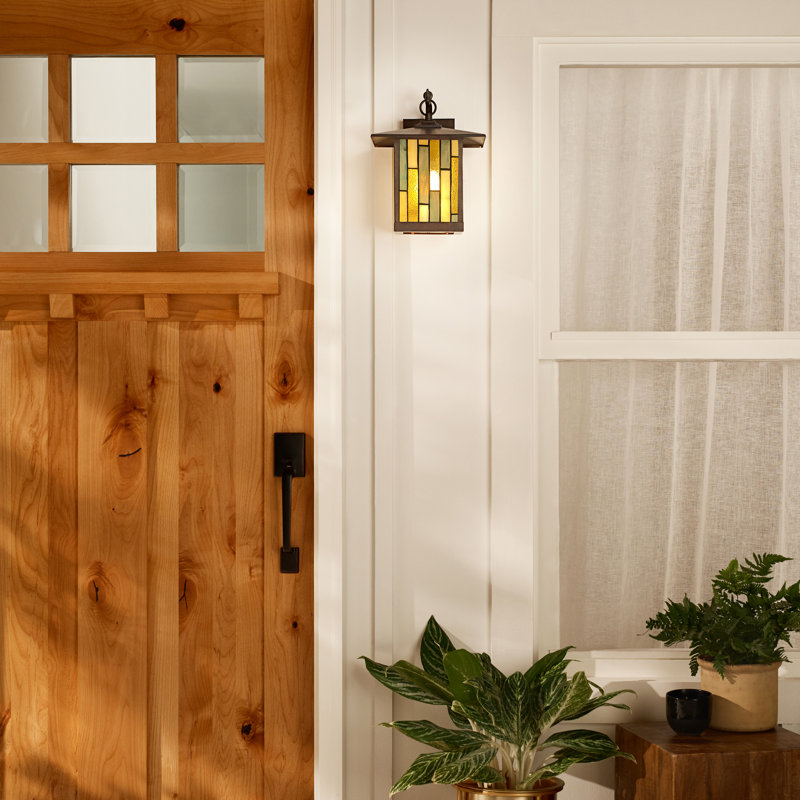 11.75" Bronze Stained Glass Outdoor Wall Lantern Sconce