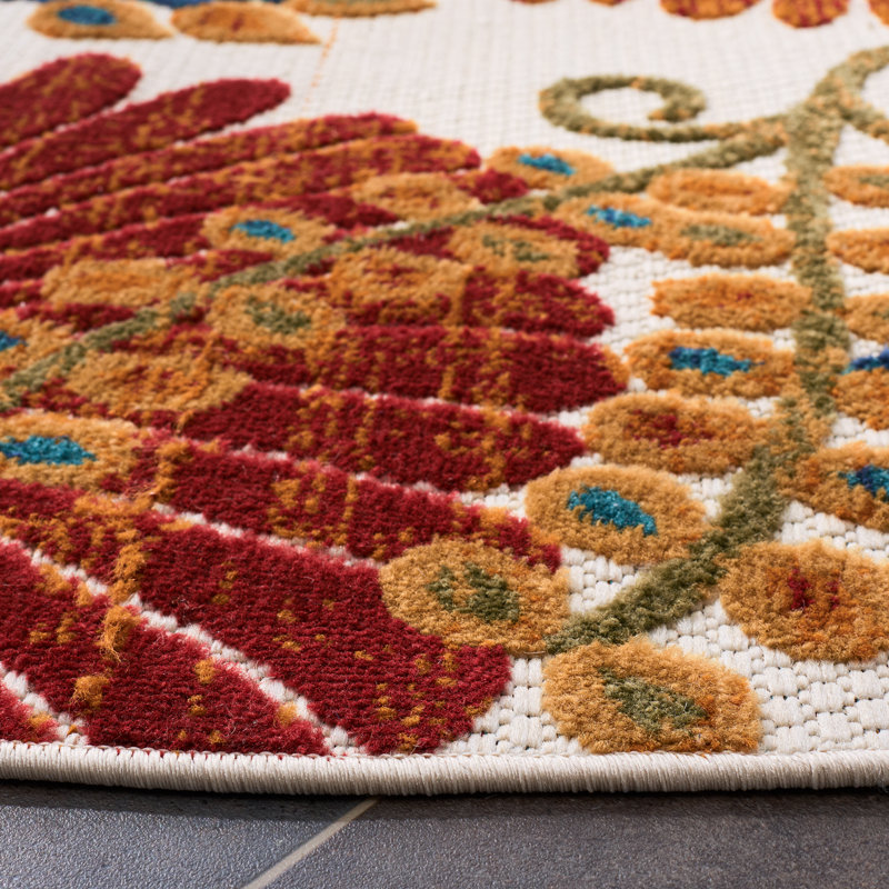 Tapis d'intérieur / extérieur floral Kellems Performance, Rond 3 pi, Blue/Orange/Cream