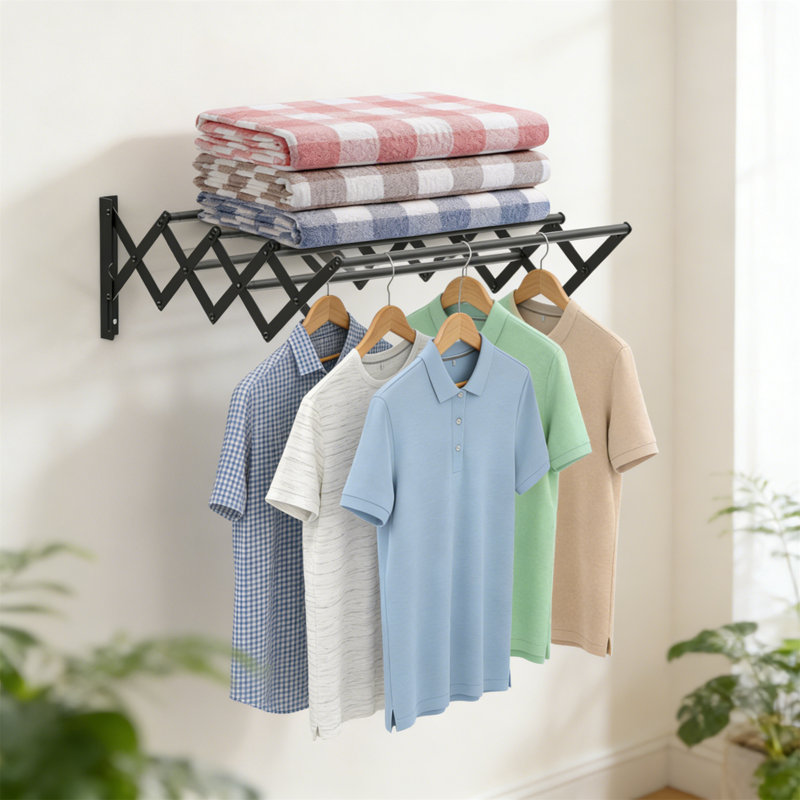 Metal Foldable Wall-Mounted Drying Rack, Black