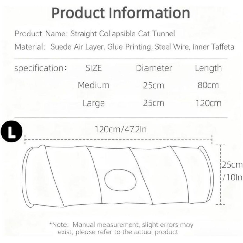 Lit tunnel pour chat pliable Cat Tunnel, Large 9.84" L x 47.24" W, Gris