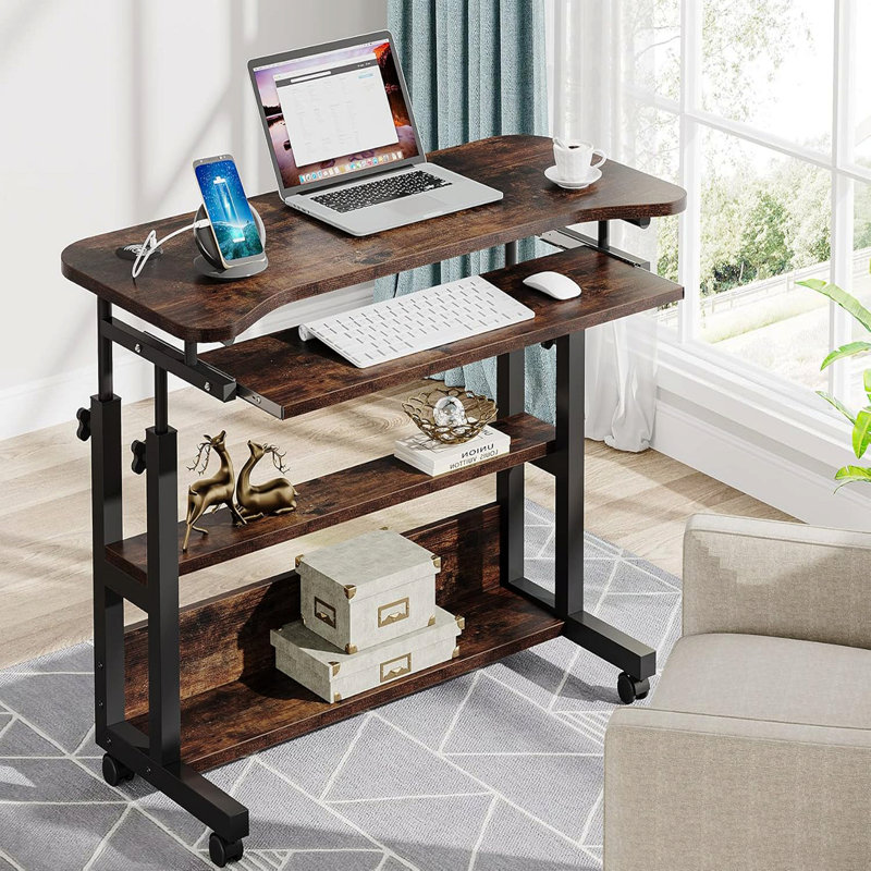 Rustic Brown 32" Portable Height Adjustable Standing Desk With Outlets