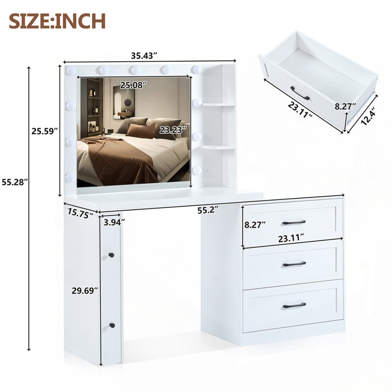 Vanity Desk with 5 Storage Drawers