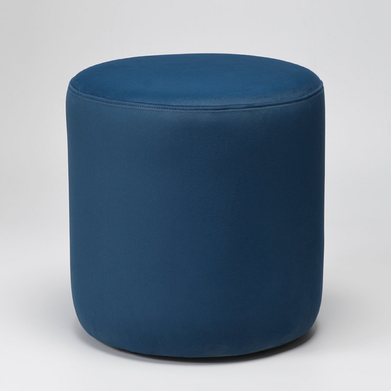 Brynnen 18'' Wide Modern Round Upholstered Ottoman, Navy Velvet