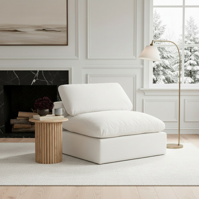 Chaise sans accoudoirs en tissu texturé Hrissonka, Tissu texturé en lin blanc