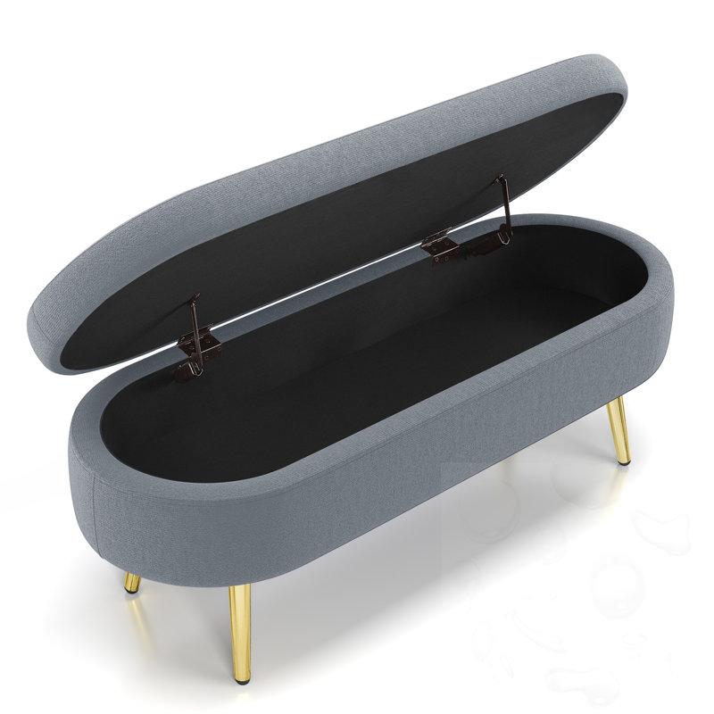 Oval Storage Bench With Metal Legs, Dark Gray