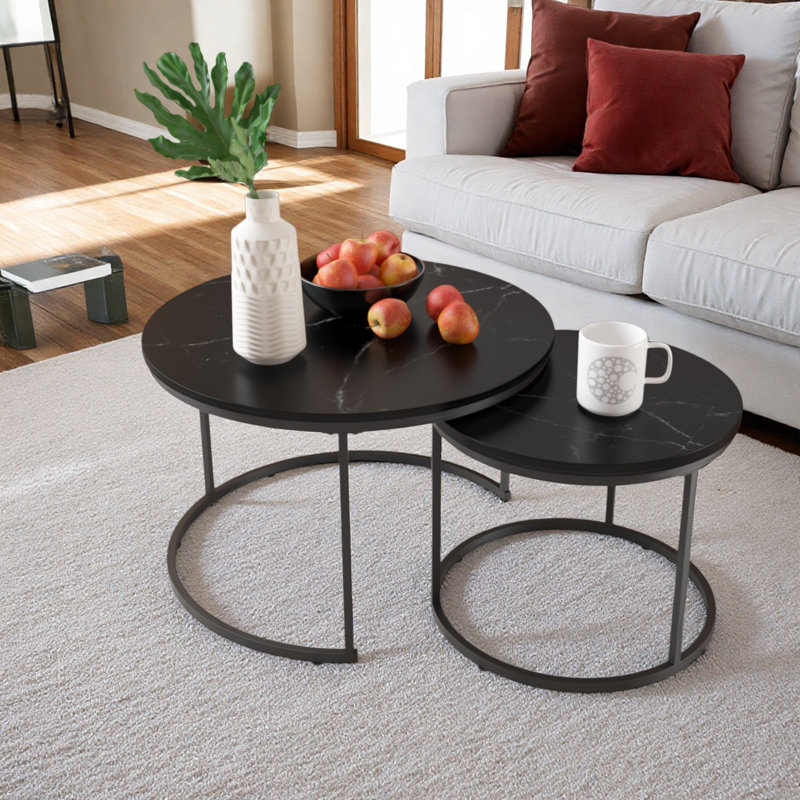 Table basse gigogne en bois 27,6 po, Black, Marble