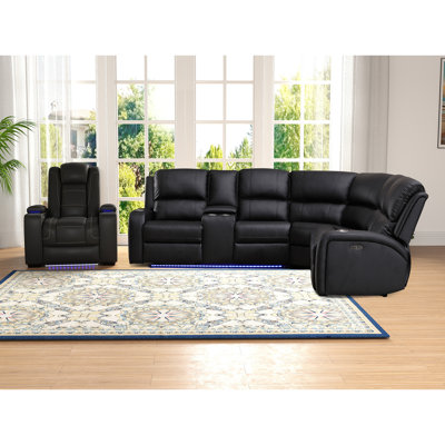 Zaidy Modern Living Room Set With Corner Sectional & Dual Motor Power Recliner