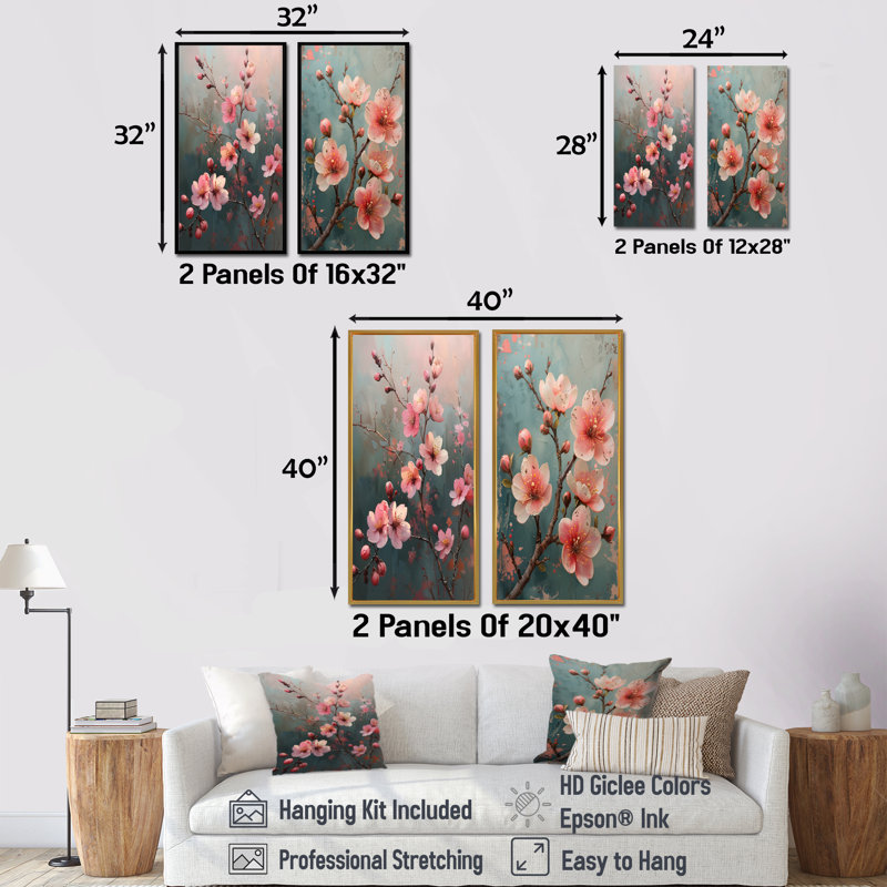 Ensemble de 2 pièces d'art mural rose et gris, H 32 po x l 32 po, Impression encadrée, Noir, noir, noir, noir