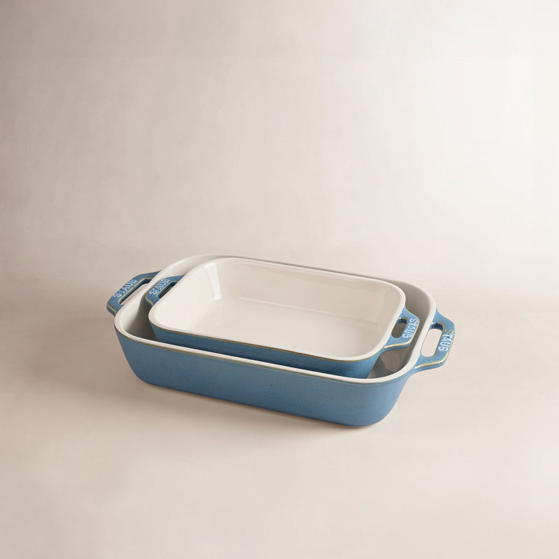 Staub Ceramic 2-piece Rectangular Baking Dish Set, Rustic Turquoise