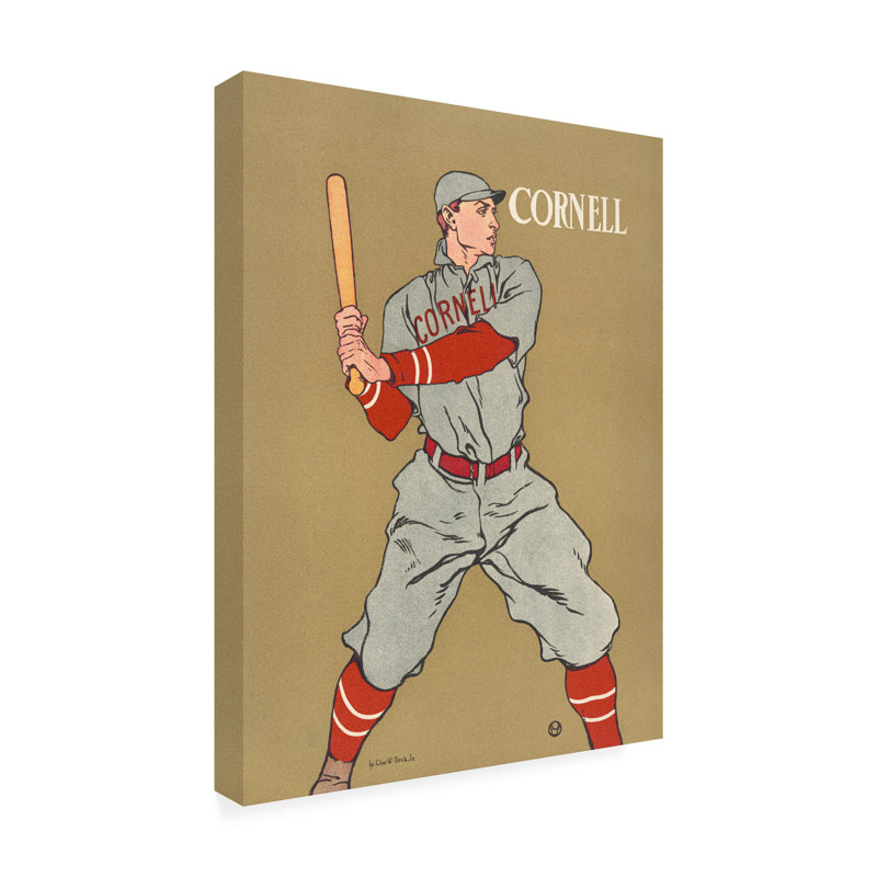 Œuvre sur toile, Bachelor Edward Penfield, dessin rétro d'un joueur de baseball, H 19 po x l 14 po