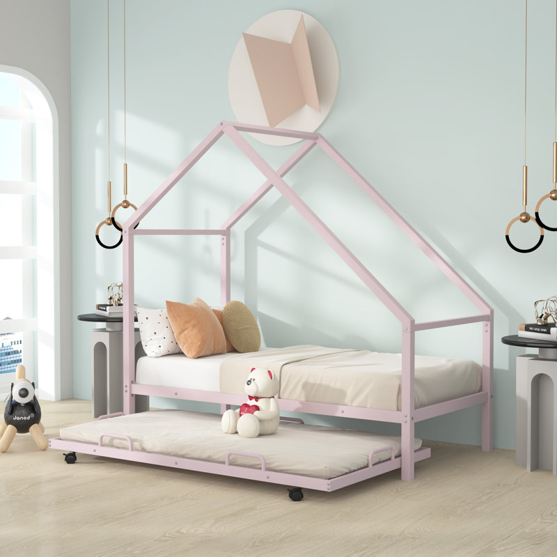 Lit plateforme en métal Aijah, Rose