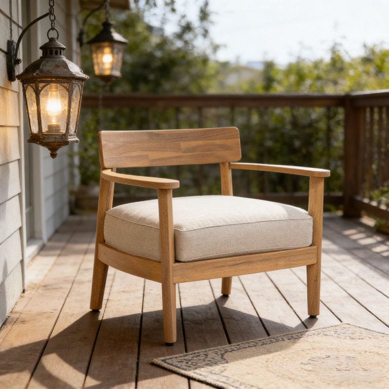 Wood Club Chair With Seat Cushion, Beige-Quantity 2