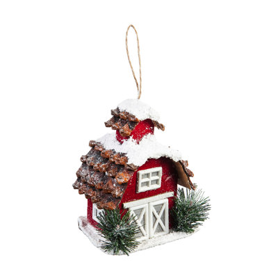 Ornement de maison de neige avec pinecone suspendue pour toit figurine en carton