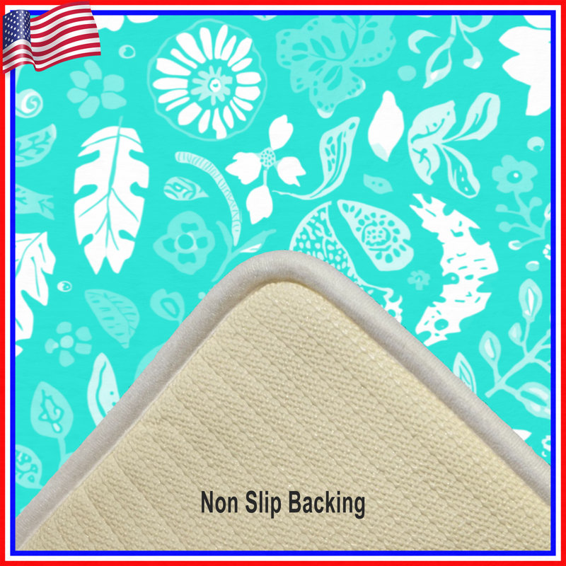 Tapis de bain à motif floral, 34 po L x 21 po L, Medium Green White 2