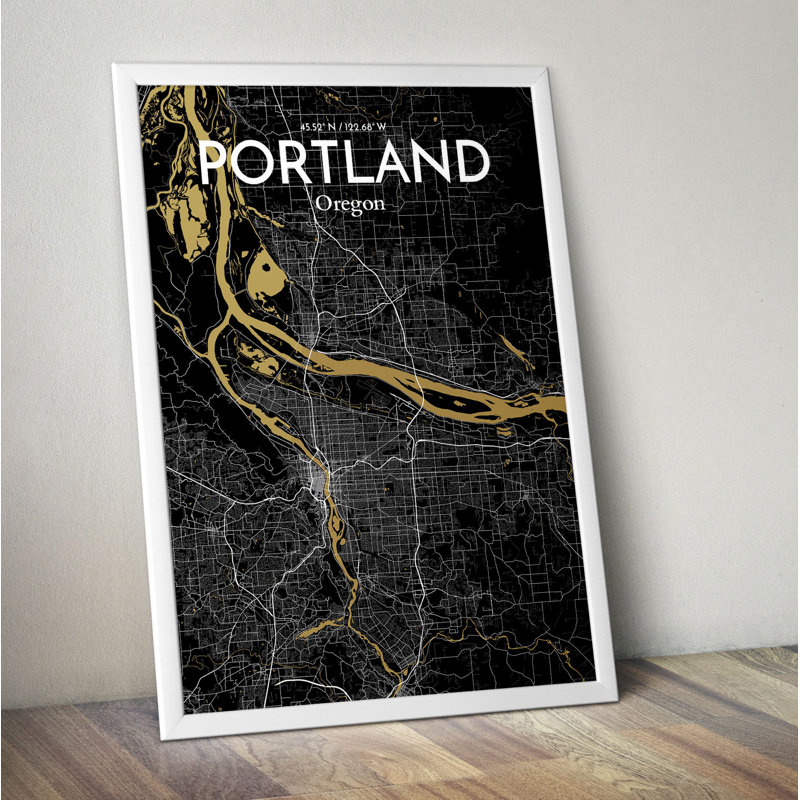« portland city map », reproduction d’impression sur affiche en luxe, H 27,6 po x l 19,7 po x P 0,05 po