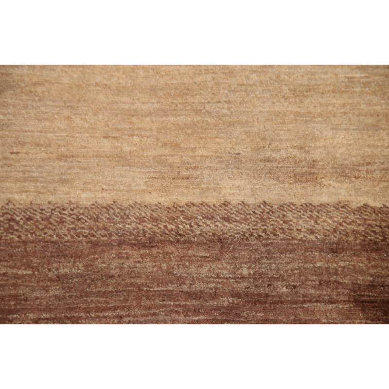 Tapis beige en laine noué à la main de conception unique 4 pi 1 po x 5 pi 8 po nouvel âge Dahlin