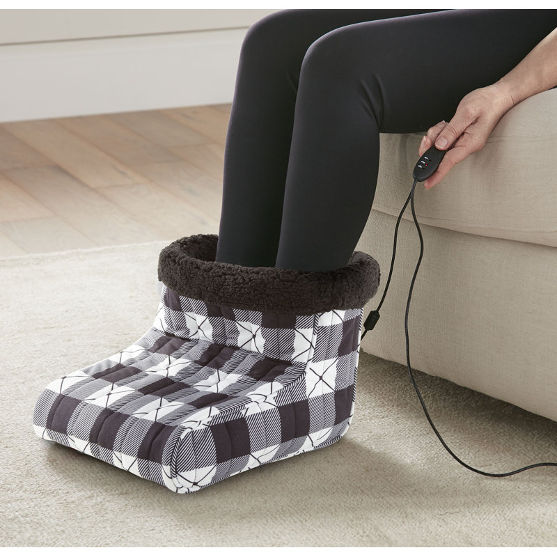 Chauffe-pieds chauffant Micro Flannel®, Gros carreaux blancs