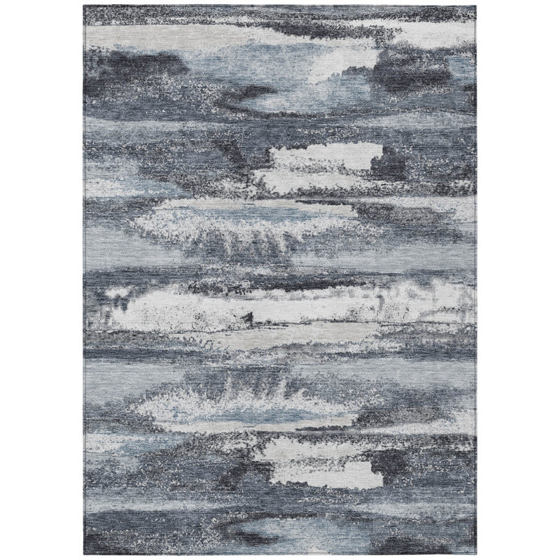 3' X 5' Gray And Silver Abstract Washable Indoor Outdoor Area Rug