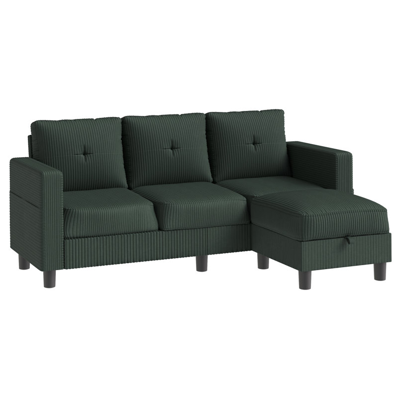 76.4'' Upholstered Sofa Chaise, Green