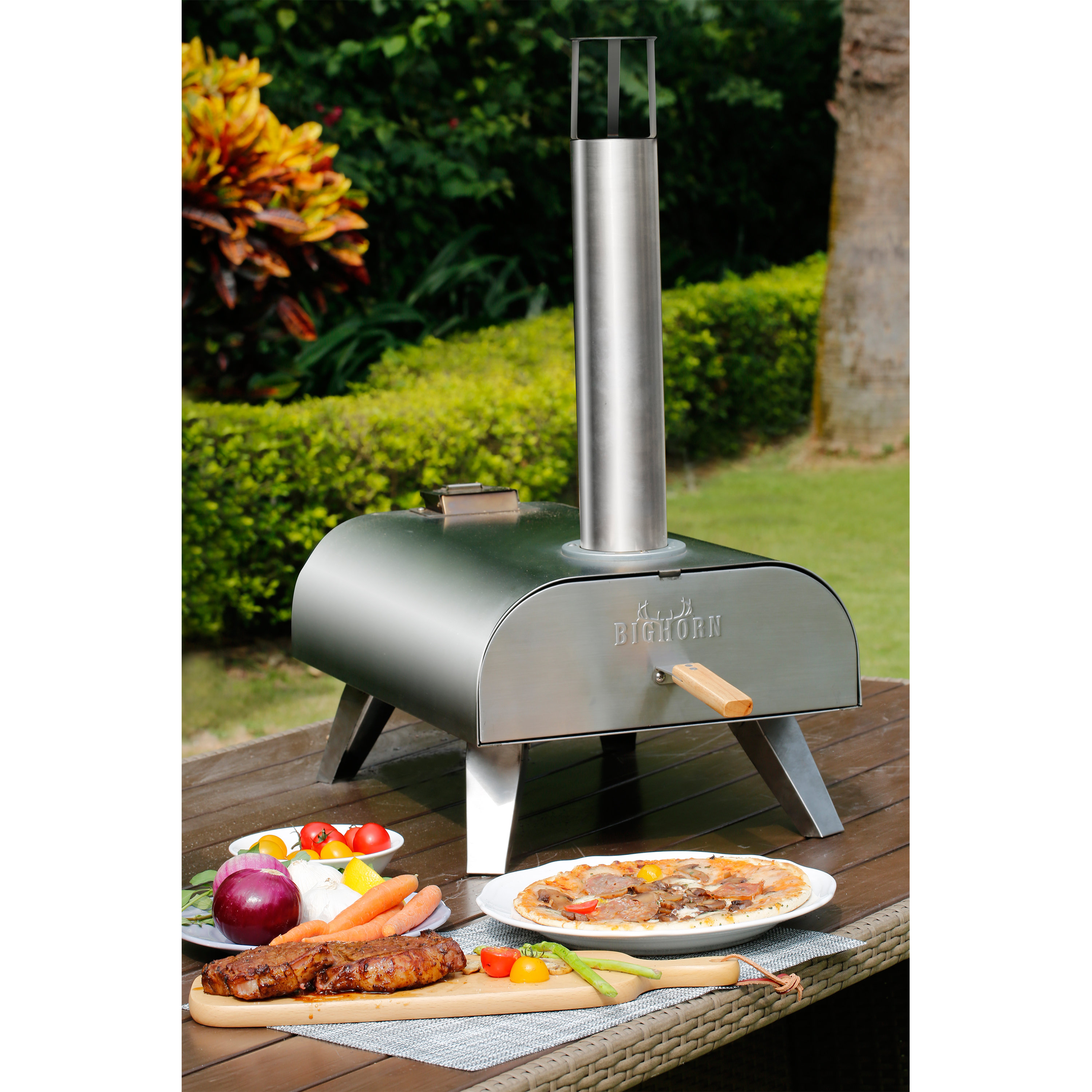  15'' Outdoor Pizza Oven Wood Fired Pizza Oven Portable Patio  Ovens Included Pizza Stone, Pizza Peel, Fold-up Legs, Cover Cooking Rack  for Camping Backyard BBQ : Patio, Lawn & Garden
