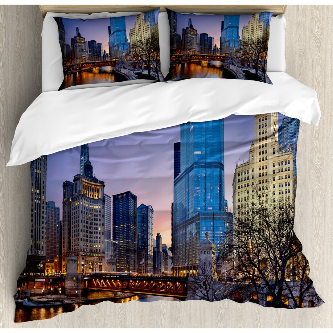 Bettbezug Set, Chicago River Scenery, Landschaft, Mehrfarbig