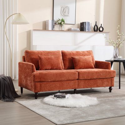 Mid Century Modern Chenille Fabric Loveseat Sofa, 2-Seat Upholstered Loveseat Sofa Modern Couch For Living Room,Brown Wood Feet Sofa For Bedroom, Reading