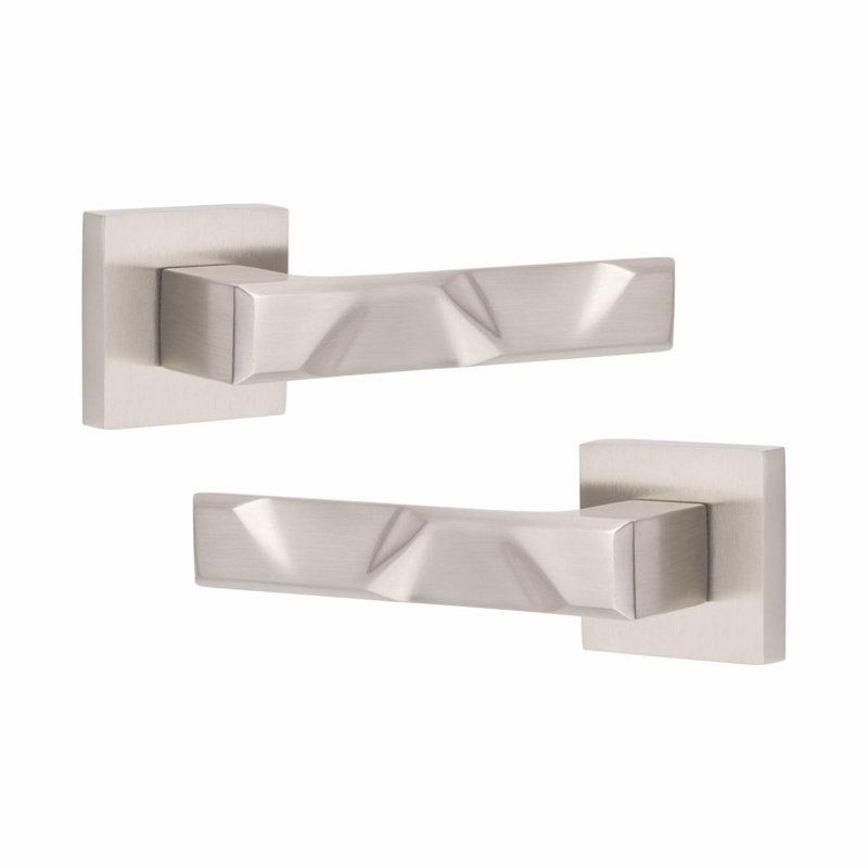  Modern Nova Euro Lock Door Handles in Satin Nickel Finish with 70mm Key, Barrell and Ball Bearing Hinges