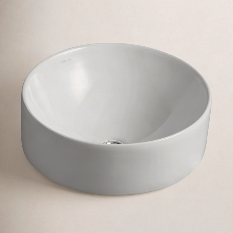 Vox® Vitreous China Circular Vessel Bathroom Sink with Overflow, Ice Gray