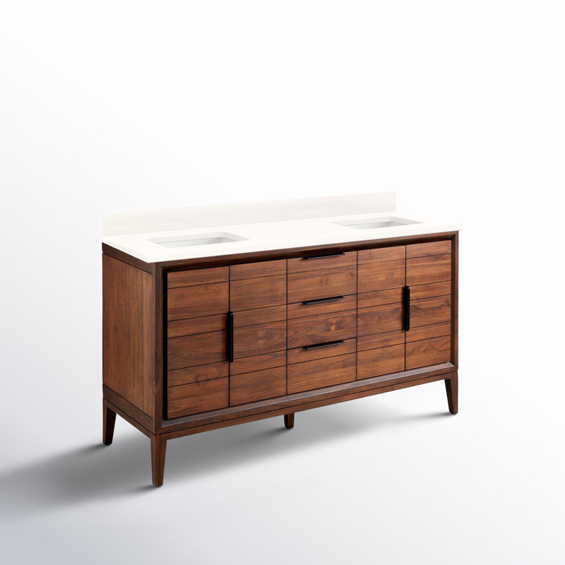 Aliso 60" Double Bathroom Vanity, Arctic White Quartz, No Faucet Hole, Java