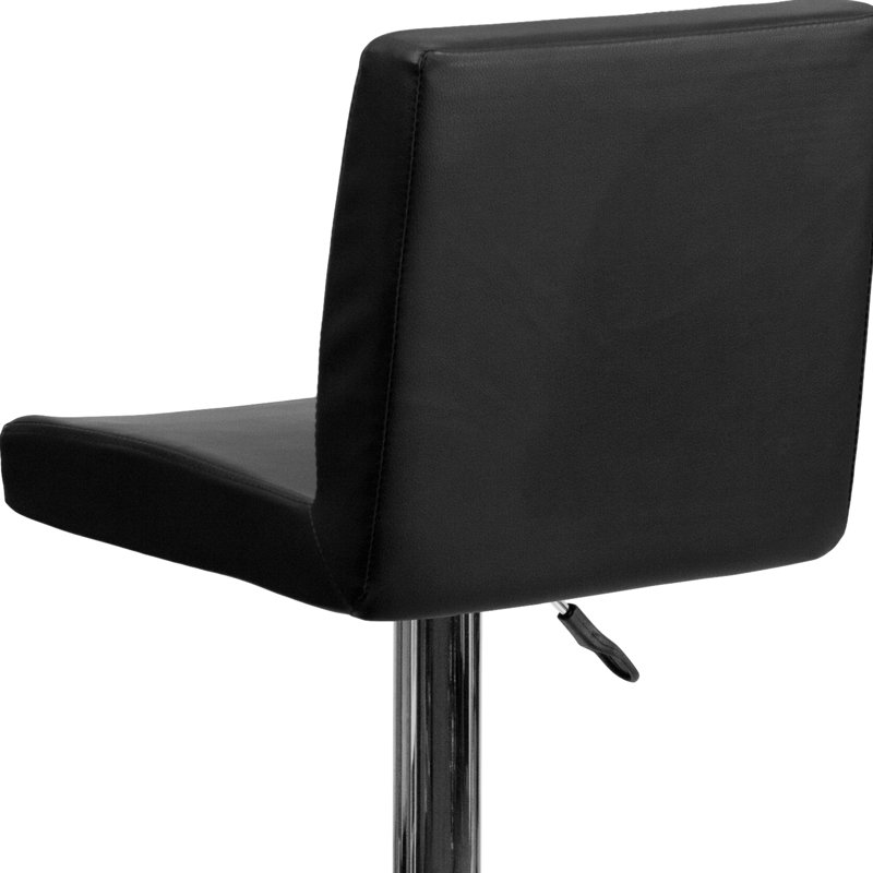 Tabouret de bar contemporain en vinyle à hauteur réglable avec dossier à panneau et base chromée Winnols, Noir