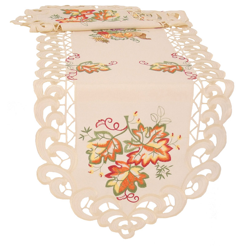Weinberg Embroidered Cutwork Fall Table Runner, 54" L x 15" W