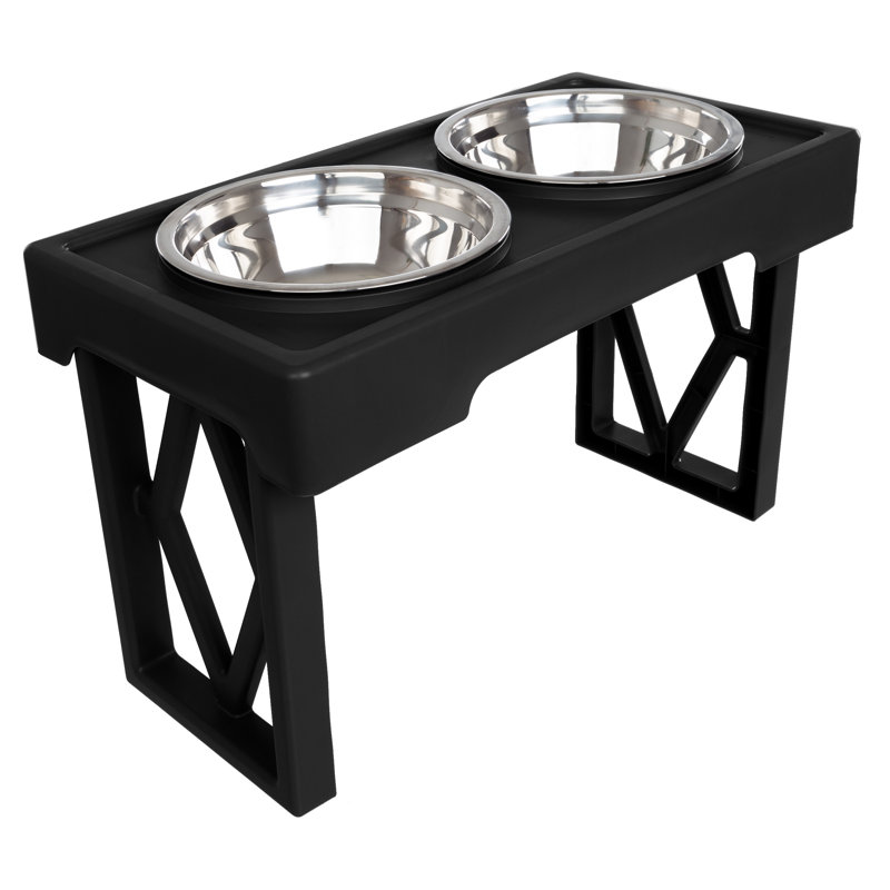 Black Elevated Dog Feeding Station with Stainless Steel Bowls