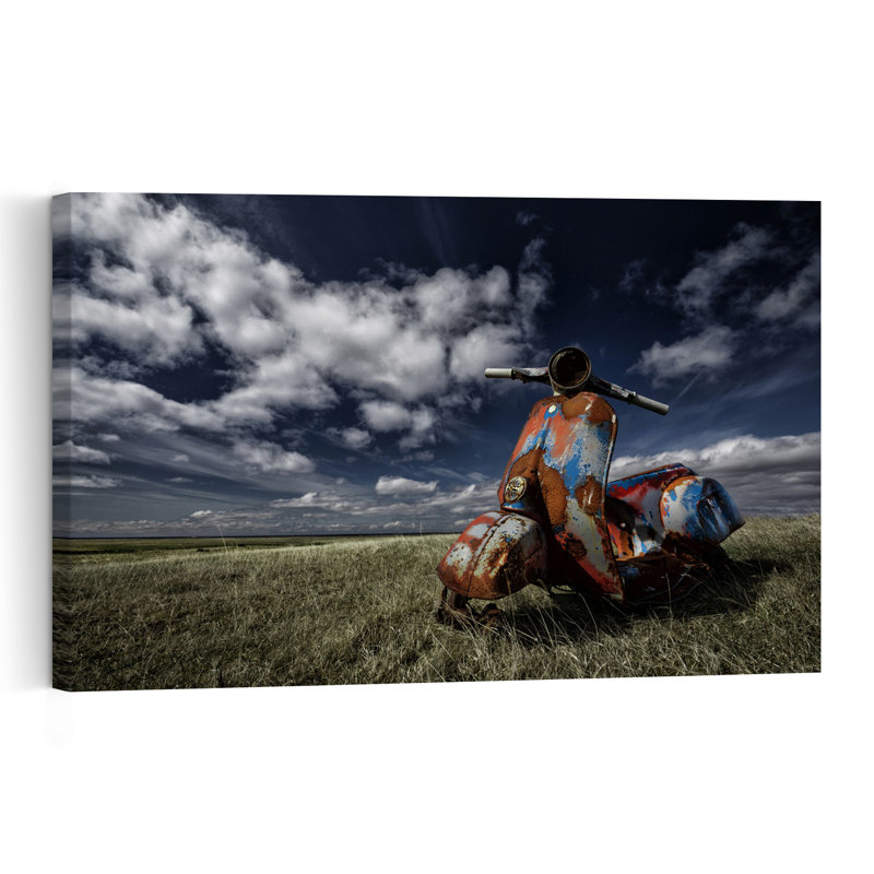 Rusty Scooter Field Classic Dramatic Rustic Landscape Nature Wall Art Print, 30.48cm H x 45.72cm W