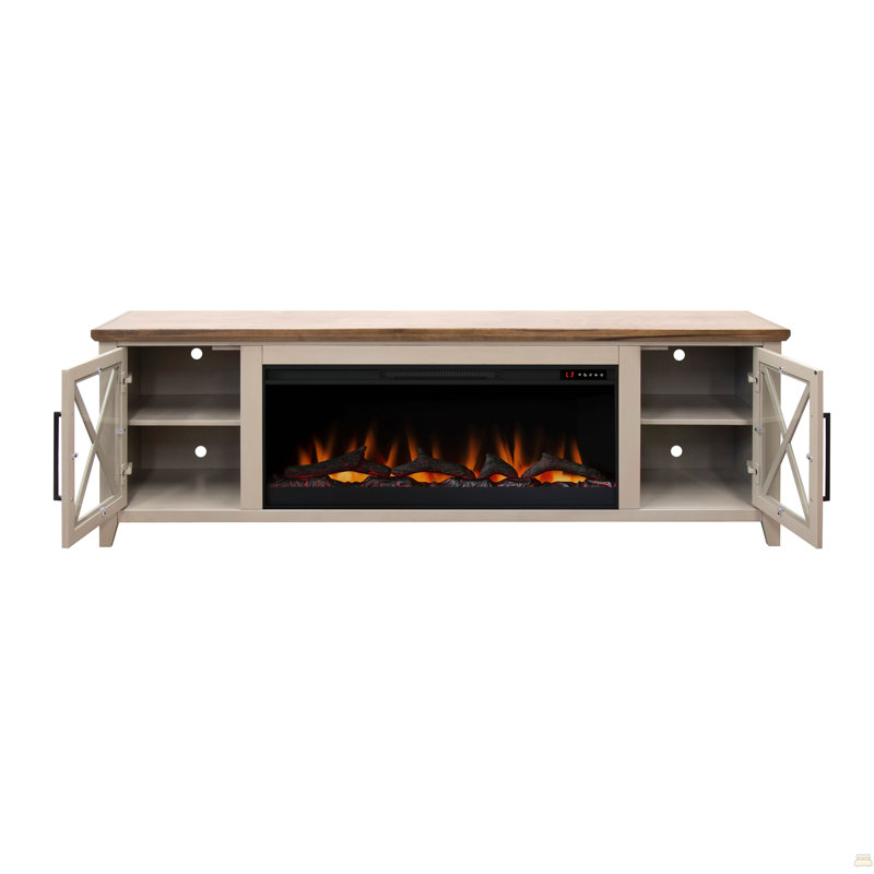Meuble télé avec foyer Ithaca, Beige