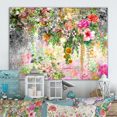 «Modern Pink and Green Summer Garden IV», reproduction sur toile flottante